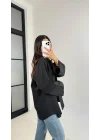 Kadın Siyah Oversize Geniş Kollu Tek Cepli Uzun Keten Gömlek