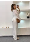 Kadın Beyaz V Yaka Dantelli Önden Bağlamalı Pinterest Peplum Bluz
