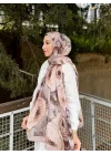 Kadın Bej Gül Desenli Terletmeyen Yumuşak Doğal Bambu Şal