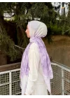 Kadın Lila Ebruli Desenli Terletmeyen Pamuklu Soft Şal