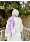 Kadın Lila Ebruli Desenli Terletmeyen Pamuklu Soft Şal