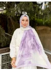Kadın Lila Ebruli Desenli Terletmeyen Pamuklu Soft Şal