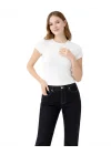 Kadın Beyaz Pamuklu Ribana Kumaş Kısa Kollu Bisiklet Yaka Basic Body Tişört