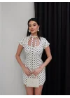 Kadın Beyaz Puantiyeli Pinterest Göğüs Dekolteli Şortlu Mini Elbise