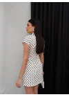 Kadın Beyaz Puantiyeli Pinterest Göğüs Dekolteli Şortlu Mini Elbise