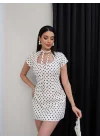 Kadın Beyaz Puantiyeli Pinterest Göğüs Dekolteli Şortlu Mini Elbise