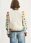 Kadın Ekru Pinterest Suzani Renkli Nakış İşlemeli Bomber Ceket