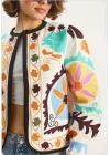 Kadın Ekru Pinterest Suzani Renkli Nakış İşlemeli Bomber Ceket