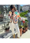 Kadın Ekru Pinterest Suzani Renkli Nakış İşlemeli Bomber Ceket
