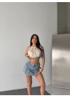 Kadın Ekru Ajurlu Kroşe Örgü Boncuk Detaylı Sırt Dekolteli Pinterest Crop Top
