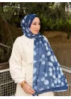 Kadın Lacivert Ekru Fırça Darbesi Desenli Yumuşak Dokulu Pamuklu Soft Şal