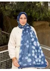 Kadın Lacivert Ekru Fırça Darbesi Desenli Yumuşak Dokulu Pamuklu Soft Şal
