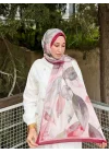 Kadın Bordo Pudra Sulu Boya Yaprak Desenli Yumuşak Dokulu Soft Şal