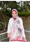 Kadın Bordo Pudra Sulu Boya Yaprak Desenli Yumuşak Dokulu Soft Şal