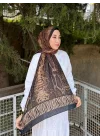 Kadın Kahverengi Karışık Yılan Desenli  Pamuklu Bambu Şal