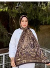 Kadın Koyu Kahve Etnik Desenli Yumuşak Dokulu Pamuklu Soft Şal