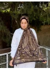 Kadın Koyu Kahve Etnik Desenli Yumuşak Dokulu Pamuklu Soft Şal