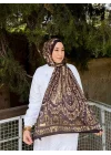 Kadın Koyu Kahve Etnik Desenli Yumuşak Dokulu Pamuklu Soft Şal