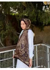 Kadın Koyu Kahve Etnik Desenli Yumuşak Dokulu Pamuklu Soft Şal