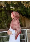 Kadın Bordo Kiremit Etnik Paisley Desenli Yumuşak Dokulu Pamuklu Soft Şal