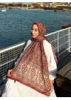 Kadın Bordo Kiremit Etnik Paisley Desenli Yumuşak Dokulu Pamuklu Soft Şal