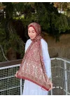 Kadın Bordo Kiremit Etnik Paisley Desenli Yumuşak Dokulu Pamuklu Soft Şal