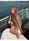 Kadın Bordo Kiremit Etnik Paisley Desenli Yumuşak Dokulu Pamuklu Soft Şal