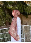 Kadın Bordo Kiremit Etnik Paisley Desenli Yumuşak Dokulu Pamuklu Soft Şal