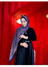 Kadın Mor Mürdüm Etnik Paisley Desenli Yumuşak Dokulu Pamuklu Soft Şal