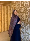 Kadın Kahve Saks Mavi Etnik Paisley Desenli Yumuşak Dokulu Pamuklu Soft Şal