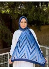 Kadın Mavi Lacivert Zikzak Desenli Yumuşak Dokulu Pamuklu Bambu Şal