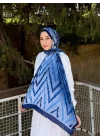 Kadın Mavi Lacivert Zikzak Desenli Yumuşak Dokulu Pamuklu Bambu Şal