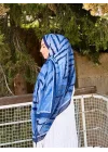 Kadın Mavi Lacivert Zikzak Desenli Yumuşak Dokulu Pamuklu Bambu Şal