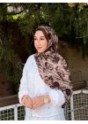 Kadın Koyu Kahve Floral Desenli Yumuşak Dokulu Pamuklu Bambu Şal