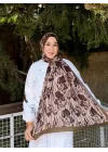 Kadın Koyu Kahve Floral Desenli Yumuşak Dokulu Pamuklu Bambu Şal