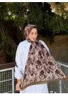 Kadın Koyu Kahve Floral Desenli Yumuşak Dokulu Pamuklu Bambu Şal