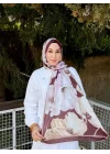 Kadın Kahve Krem Çiçek Desenli Yumuşak Dokulu Pamuklu Bambu Şal
