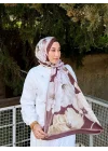 Kadın Kahve Krem Çiçek Desenli Yumuşak Dokulu Pamuklu Bambu Şal