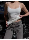 Kadın Beyaz İnce Askılı Esnek Pamuklu Likralı Basic Atlet Body