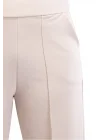 Kadın Bej Yüksek Bel Çimalı Dökümlü Krep Pantolon Esnek Geniş Paça