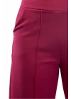 Kadın Bordo Yüksek Bel Çimalı Dökümlü Krep Pantolon Esnek Geniş Paça