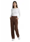 Kadın Kahverengi Yüksek Bel Çimalı Dökümlü Krep Pantolon Esnek Geniş Paça