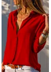 Kadın Kırmızı Düz Renk Dokuma Pamuklu Viskon Kumaş Uzun Kollu Basic Gömlek