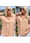 Kadın Bej Düz Renk Dokuma Pamuklu Viskon Kumaş Uzun Kollu Basic Gömlek