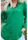 Kadın Yeşil Düz Renk Dokuma Pamuklu Viskon Kumaş Uzun Kollu Basic Gömlek