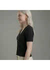 Kadın Siyah Kalp Düğmeli Örgü Triko Hırka Kısa Kollu V Yaka Pinterest