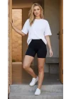 Kadın Siyah Yüksek Bel Dikişsiz Fitilli Biker Şort Tayt Toparlayıcı Seamless