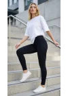 Kadın Siyah Yüksek Bel Dikişsiz Fitilli Spor Tayt Toparlayıcı Seamless