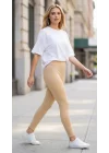 Kadın Bej Yüksek Bel Dikişsiz Fitilli Spor Tayt Toparlayıcı Seamless Nude