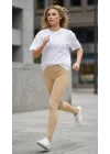 Kadın Bej Yüksek Bel Dikişsiz Fitilli Spor Tayt Toparlayıcı Seamless Nude